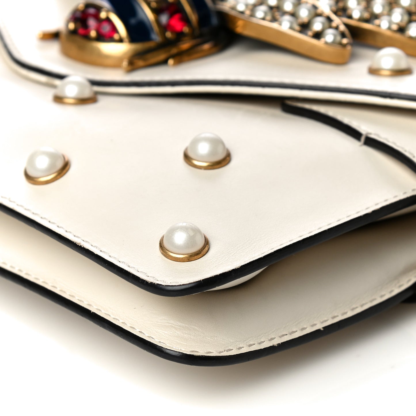 Nappa Pearl Studded Mini Queen Margaret Broadway Shoulder Bag Mystic White