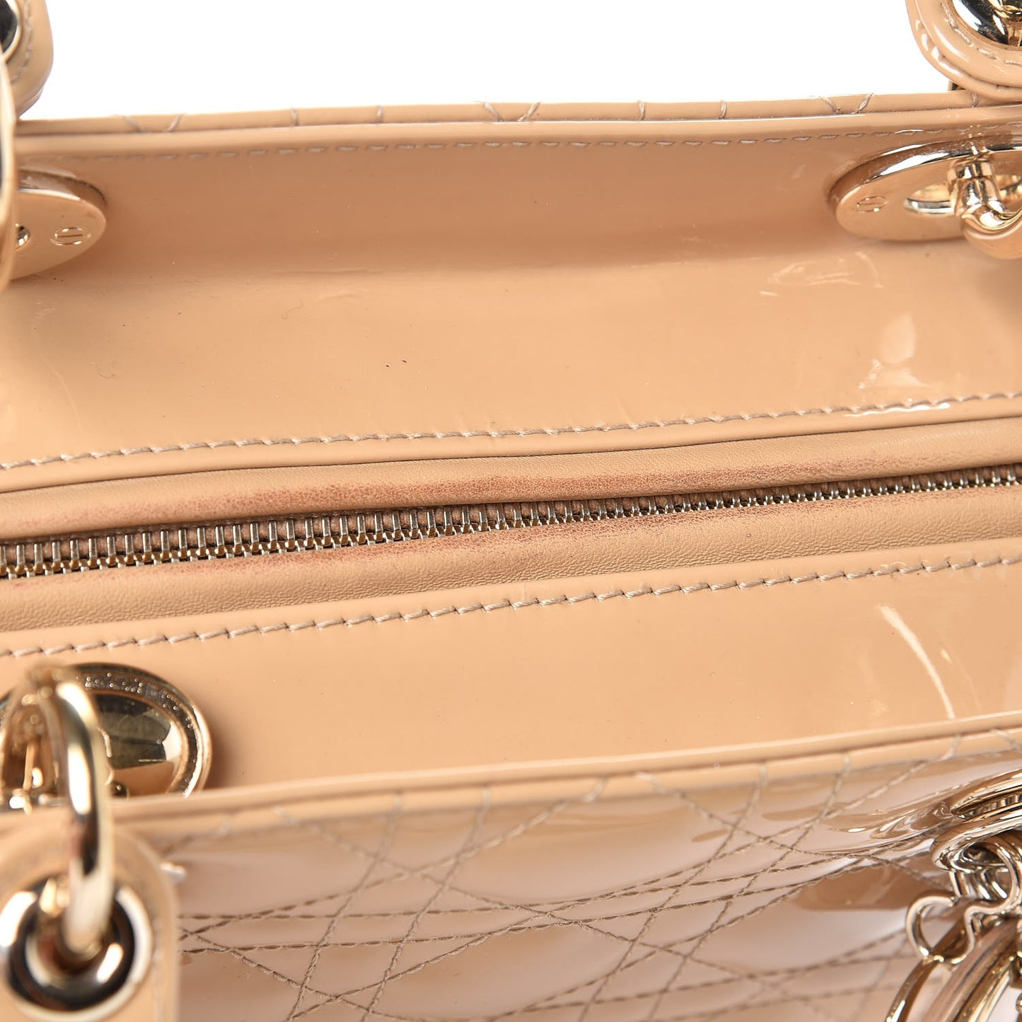 Patent Cannage Medium Lady Dior Beige