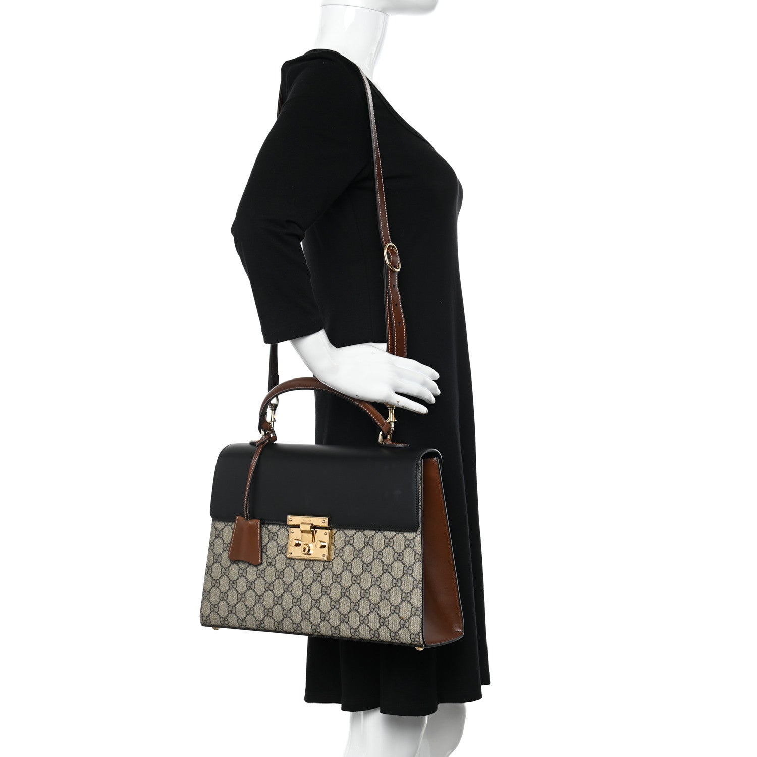 Gucci GG Supreme Monogram Calfskin Medium Padlock Top Handle Bag Beige Black Cuir 2 of 11
