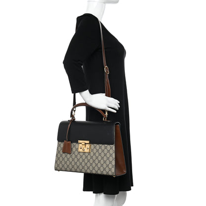 Gucci GG Supreme Monogram Calfskin Medium Padlock Top Handle Bag Beige Black Cuir 2 of 11