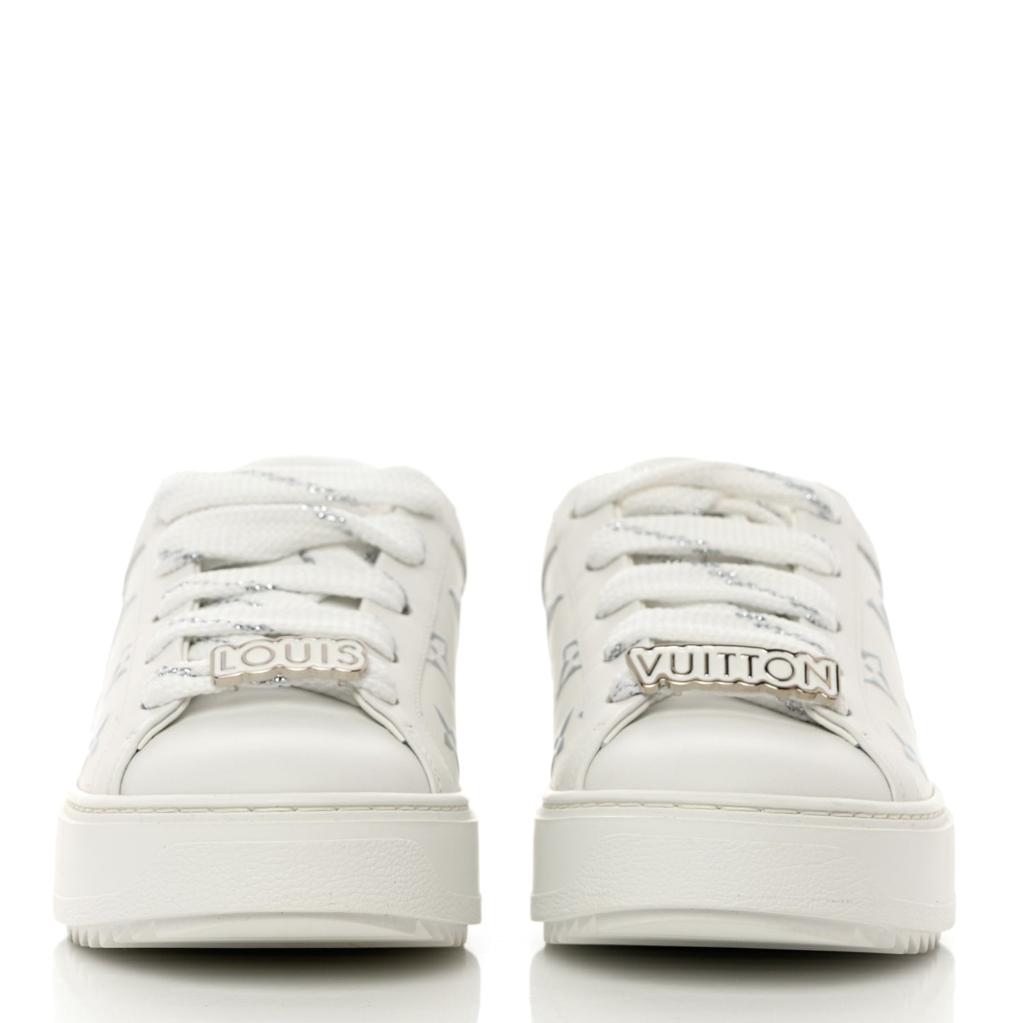 Calfskin Monogram Debossed Time Out Sneakers 36 White Silver