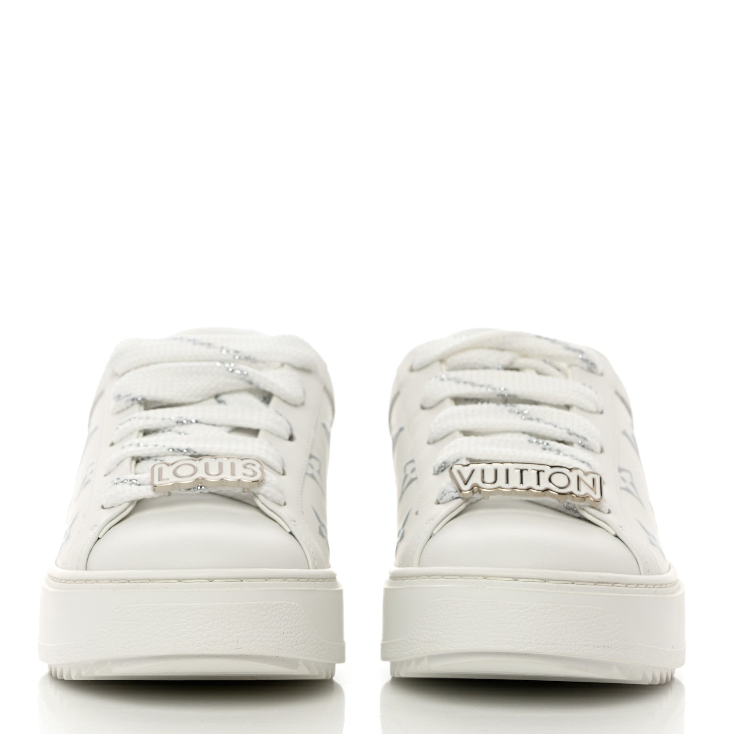 Louis Vuitton Calfskin Monogram Debossed Time Out Sneakers 36 White Silver 2 of 10