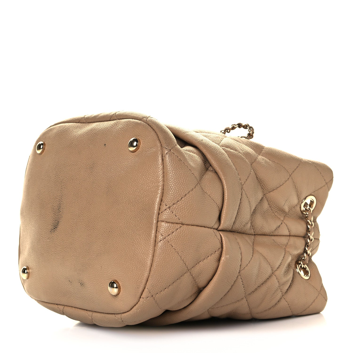 Chanel Caviar Quilted Rolled Up Bucket Drawstring Bag Beige 4 of 8