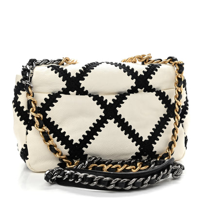 Chanel Calfskin Crochet Medium Chanel 19 Flap White Black 3 of 9