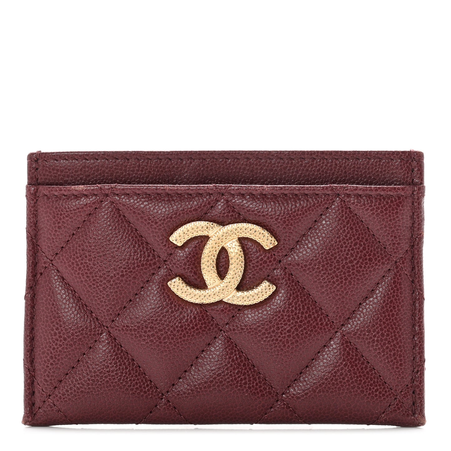 Caviar Quilted Studded CC Card Holder Burgundy