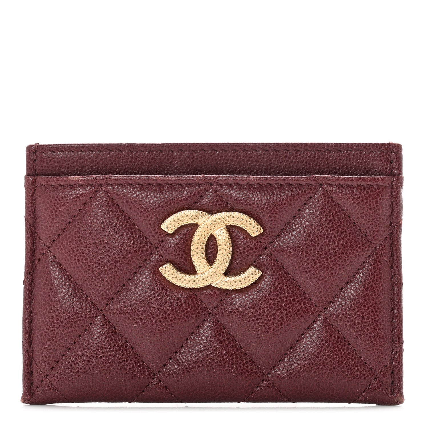 Chanel Caviar Quilted Studded CC Card Holder Burgundy 1 of 8