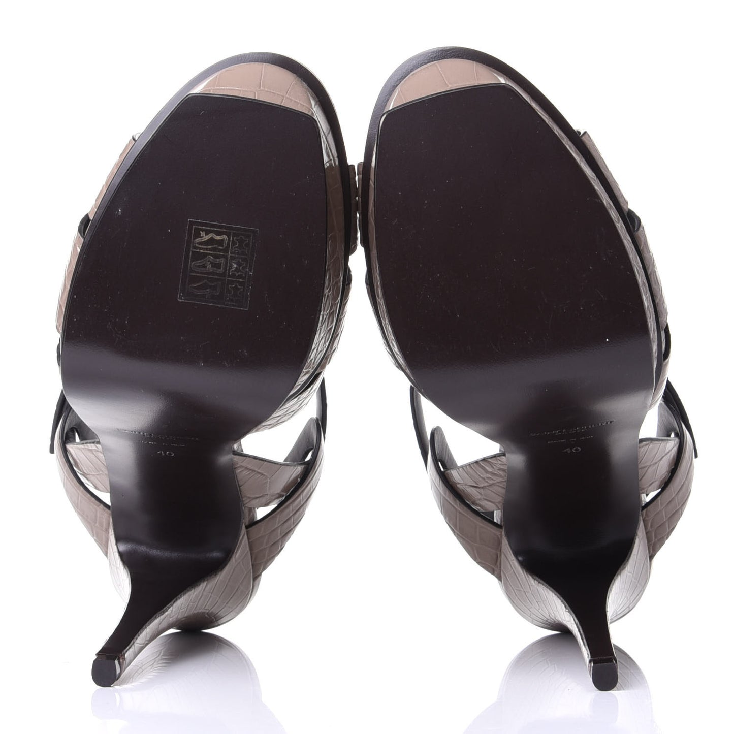 Calfskin Embossed Crocodile Tribute 105 Platform Sandals 40 Dusty Grey