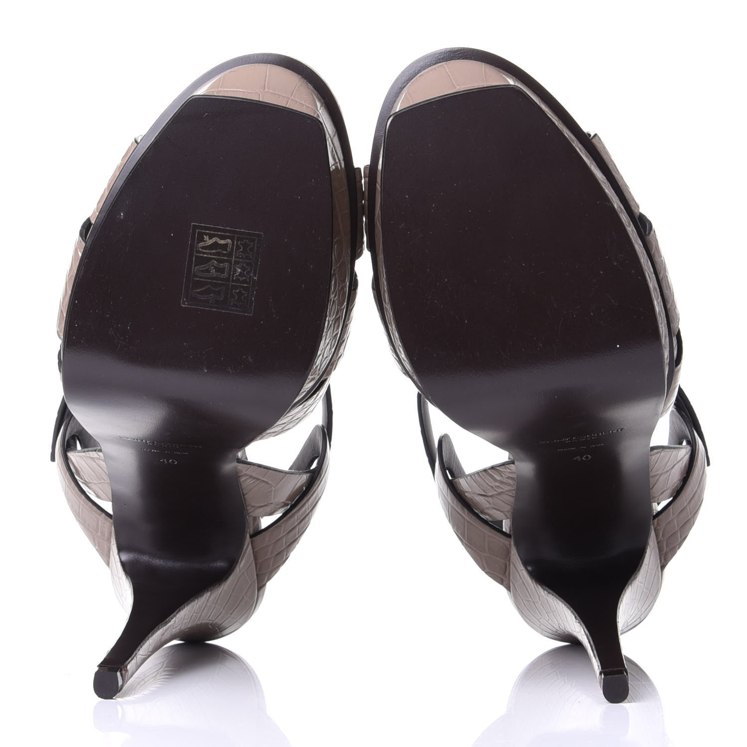 Saint Laurent Calfskin Embossed Crocodile Tribute 105 Platform Sandals 40 Dusty Grey 7 of 11