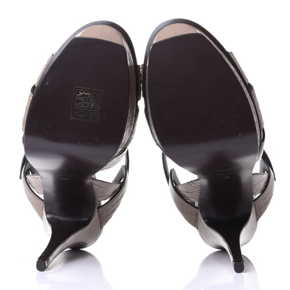 Saint Laurent Calfskin Embossed Crocodile Tribute 105 Platform Sandals 40 Dusty Grey 7 of 11