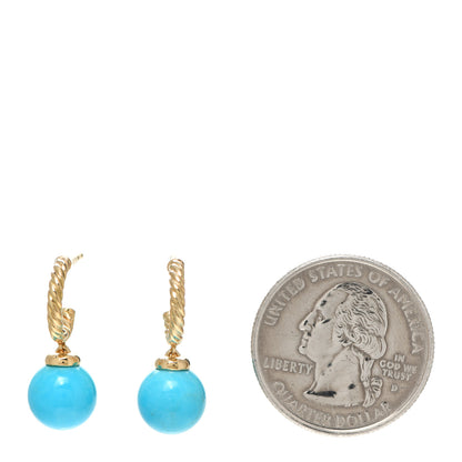 David Yurman 18K Yellow Gold Turquoise 9mm Solari Hoop Earrings 2 of 4