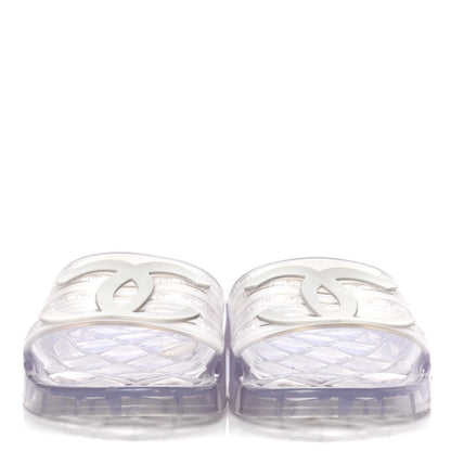 Chanel PVC Transparent CC Flat Slide Sandals 41 White 2 of 10