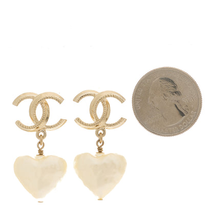 Chanel Pearl CC Heart Drop Earrings Gold 2 of 5