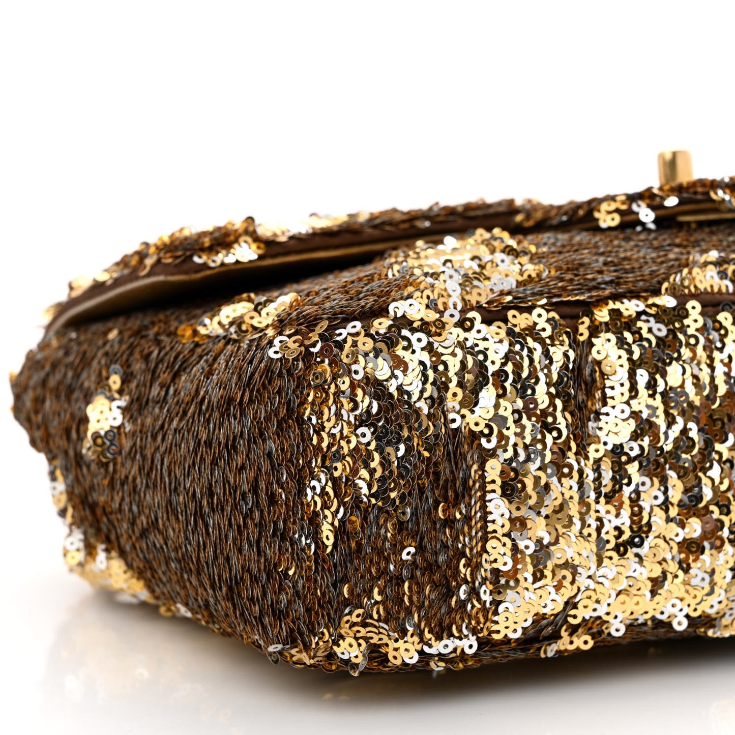 Sequin Quilted Medium Single Flap Gold