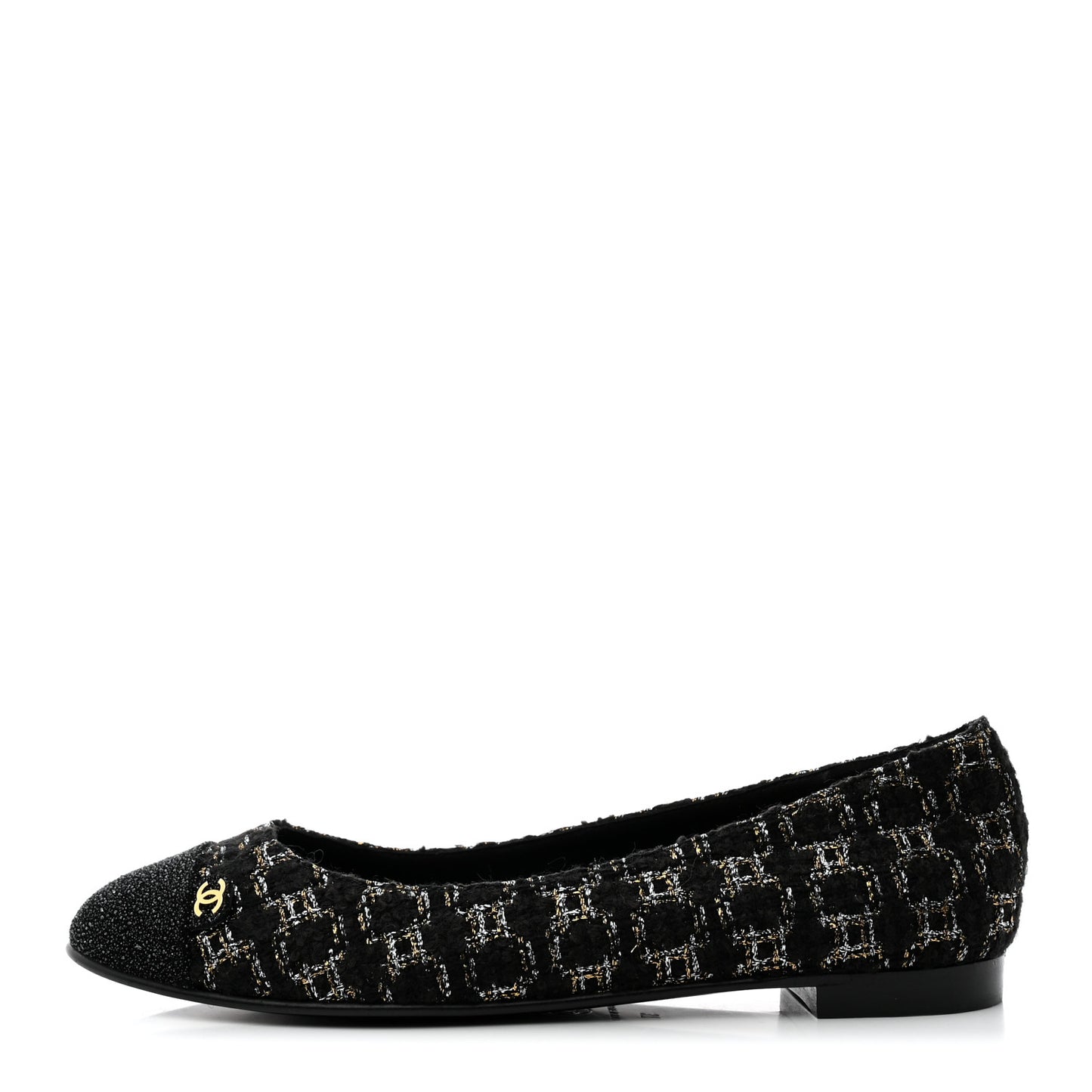 Tweed Cap Toe Ballerina Flats 37 Black