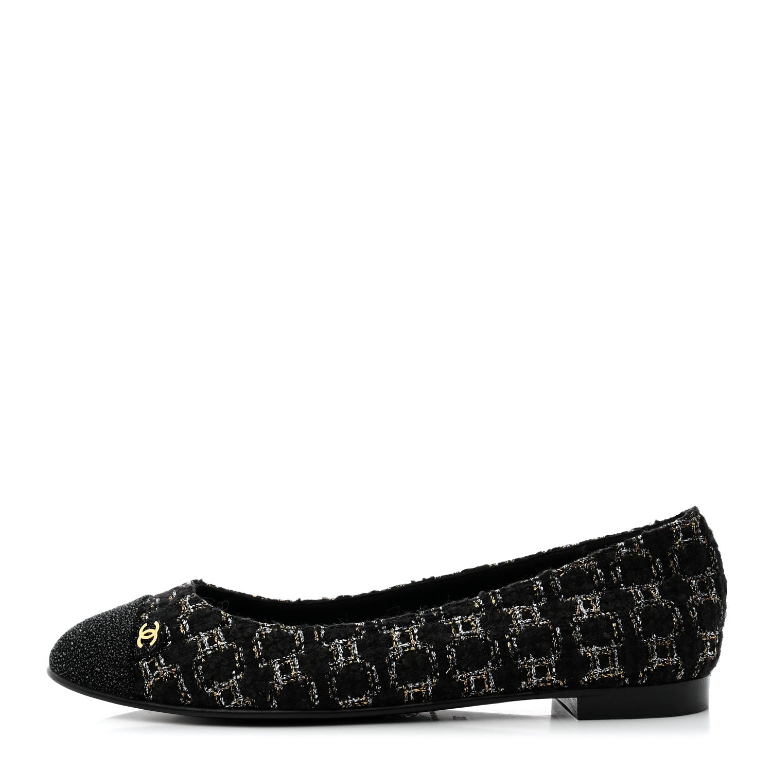 Chanel Tweed Cap Toe Ballerina Flats 37 Black 1 of 9