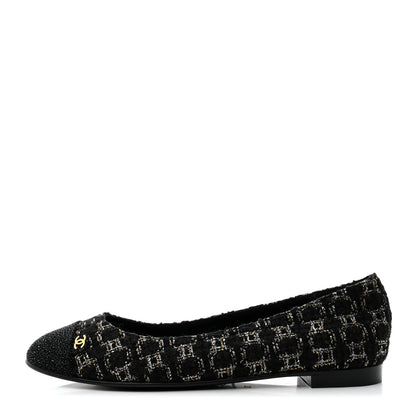Chanel Tweed Cap Toe Ballerina Flats 37 Black 1 of 9