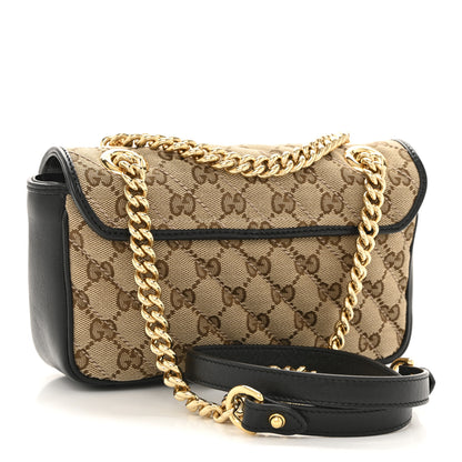 Gucci Monogram Matelasse Diagonal Mini GG Marmont Shoulder Bag Beige Black 3 of 12