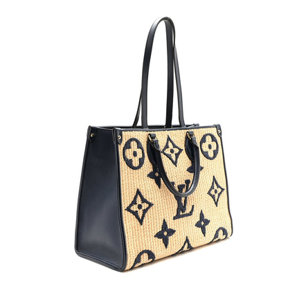 Louis Vuitton Raffia Calfskin Monogram Giant Onthego MM Blue 2 of 9