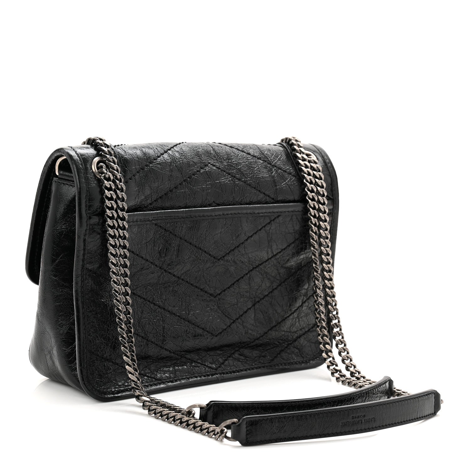 Saint Laurent Crinkled Calfskin Matelasse Monogram Baby Niki Chain Satchel Black 5 of 19