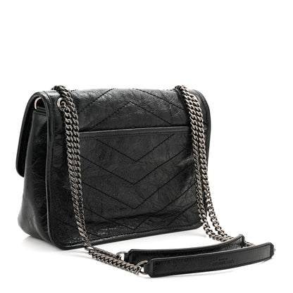 Saint Laurent Crinkled Calfskin Matelasse Monogram Baby Niki Chain Satchel Black 5 of 19