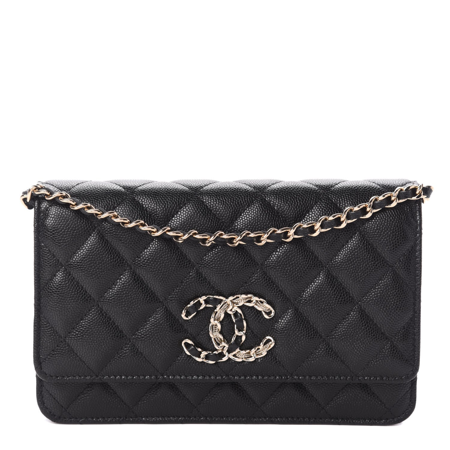 Chanel Caviar Quilted French New Wave Chain CC Wallet On Chain WOC Black 1 of 10