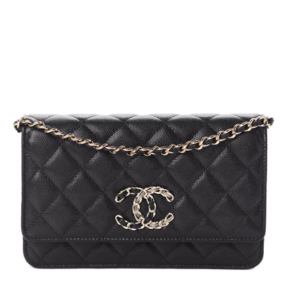 Chanel Caviar Quilted French New Wave Chain CC Wallet On Chain WOC Black 1 of 10