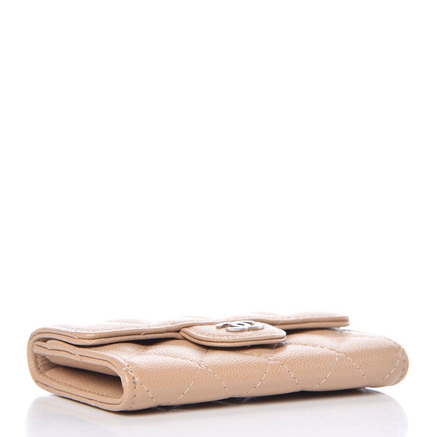 Caviar Quilted Card Holder Wallet Beige