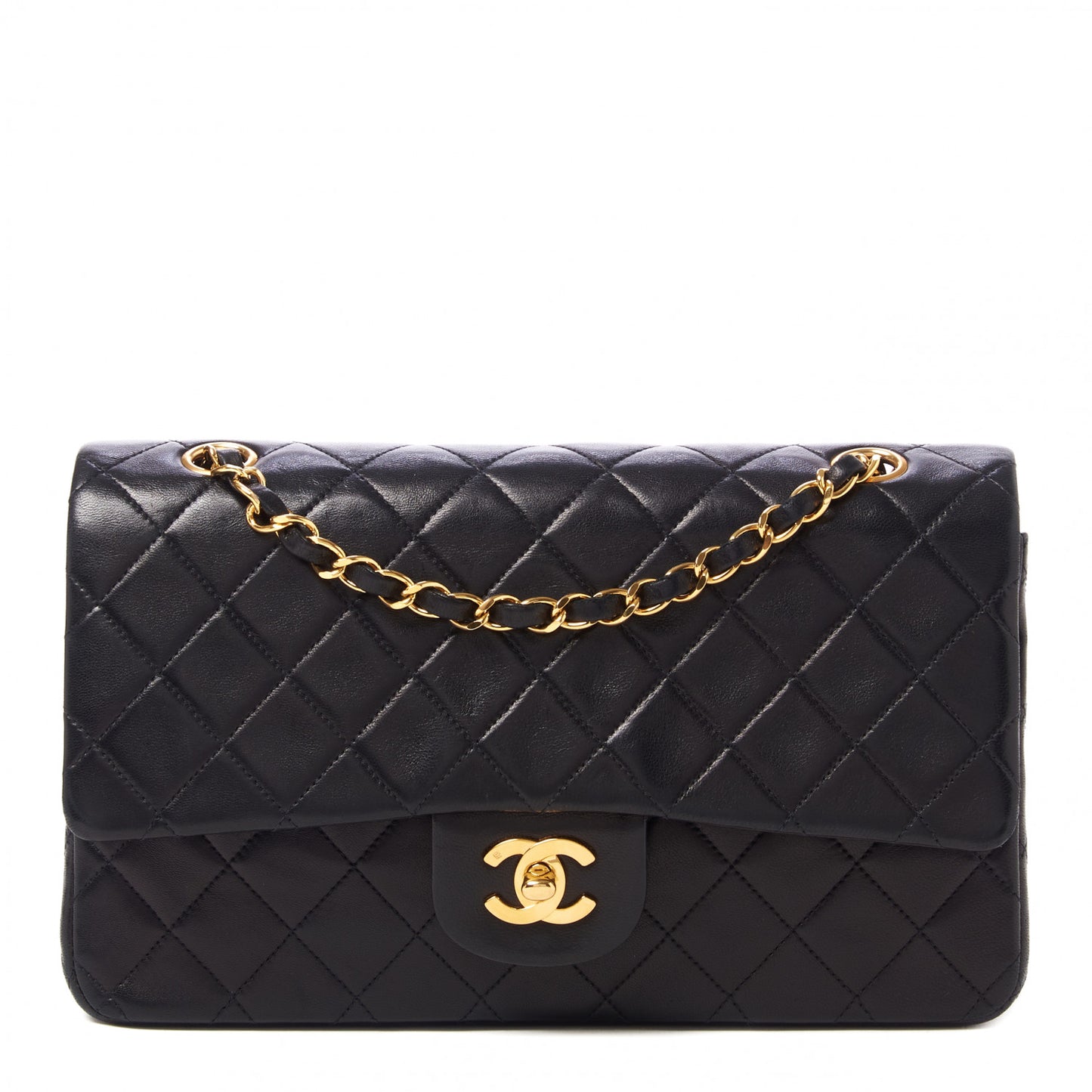Lambskin Quilted Medium Double Flap Black