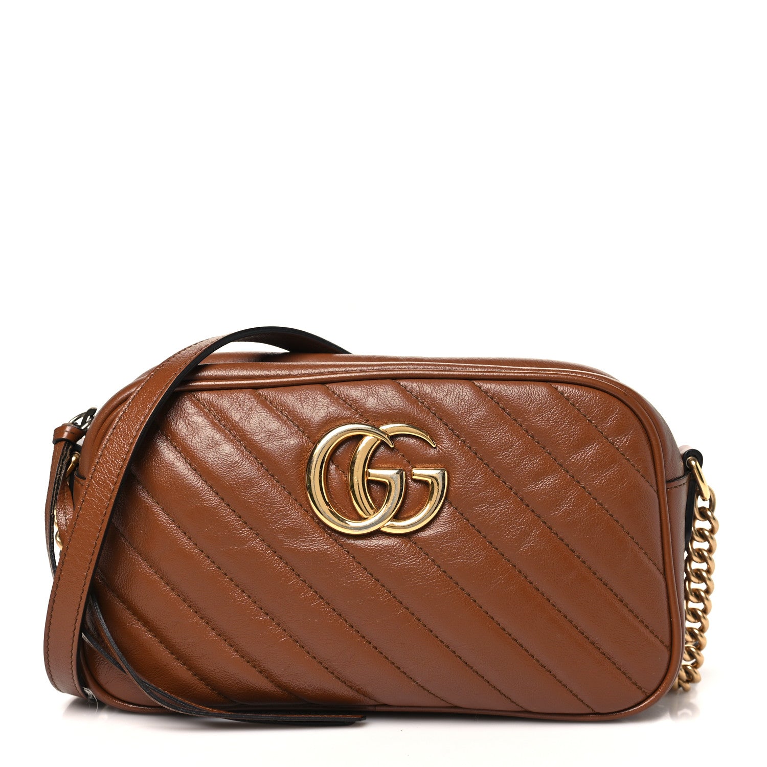 Gucci Glazed Calfskin Matelasse Diagonal Small GG Marmont Chain Shoulder Bag Cuir 1 of 13