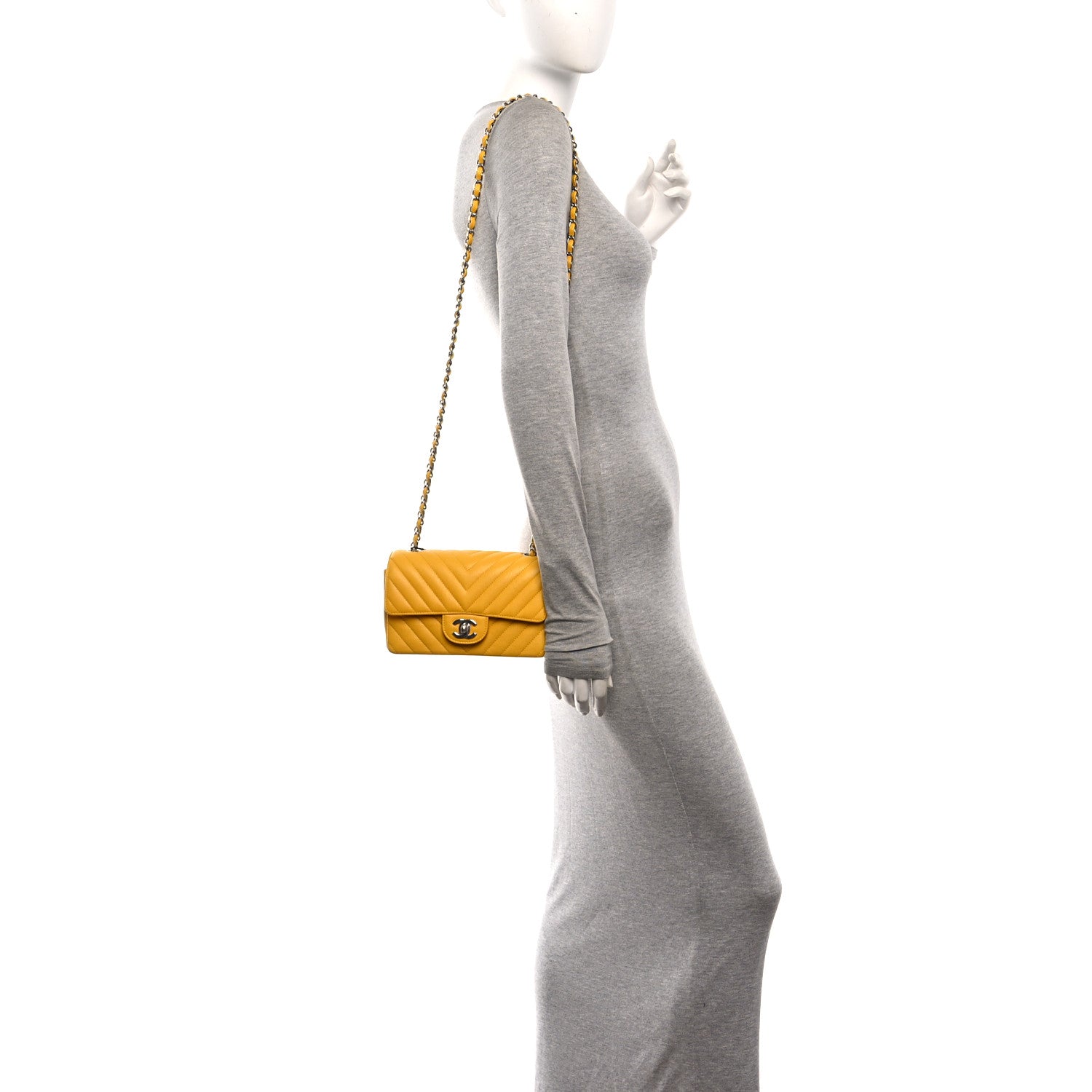 Chanel Caviar Chevron Quilted Mini Rectangular Flap Yellow 2 of 10