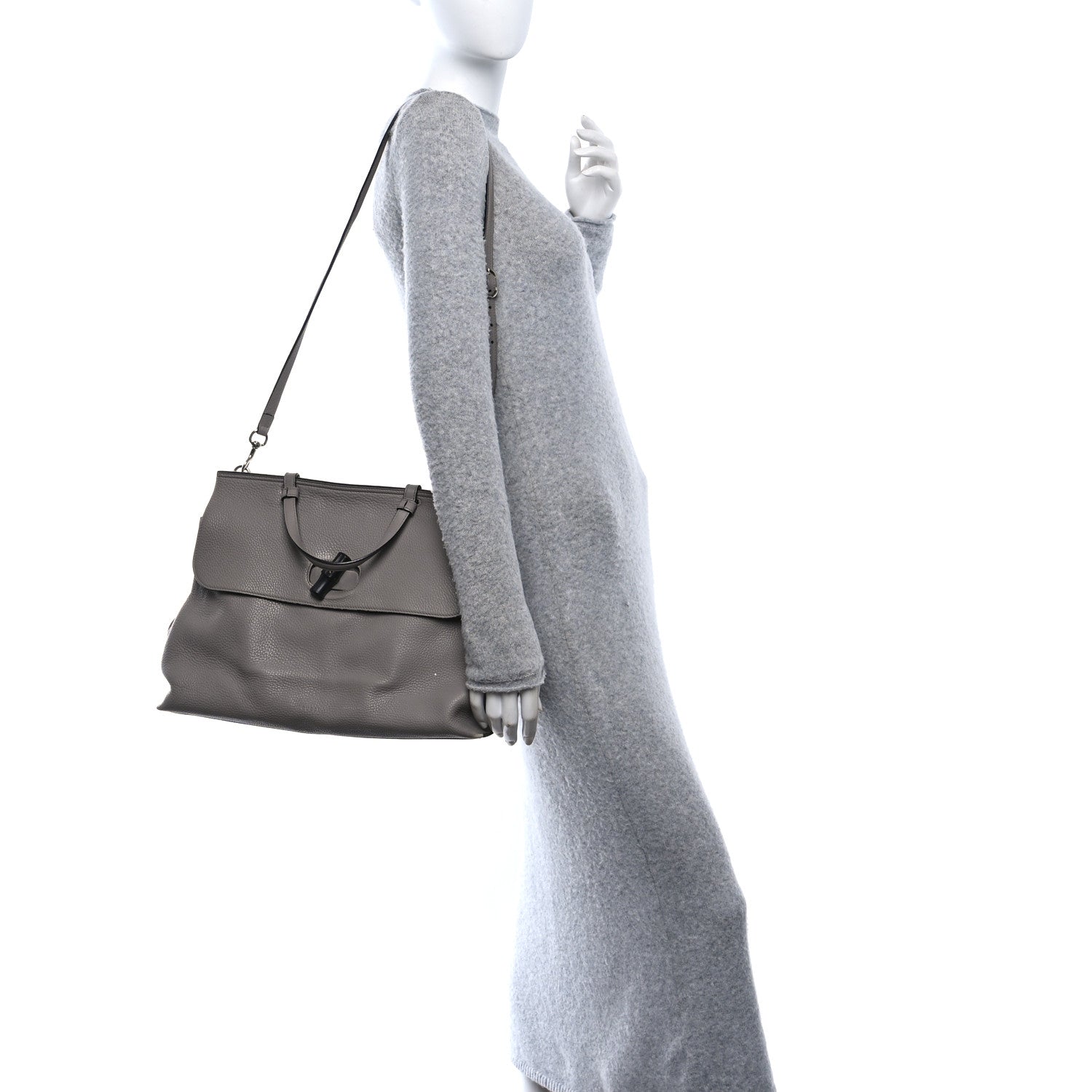 Gucci Cellarius Calfskin Large Bamboo Daily Top Handle Bag Storm Grey 2 of 9