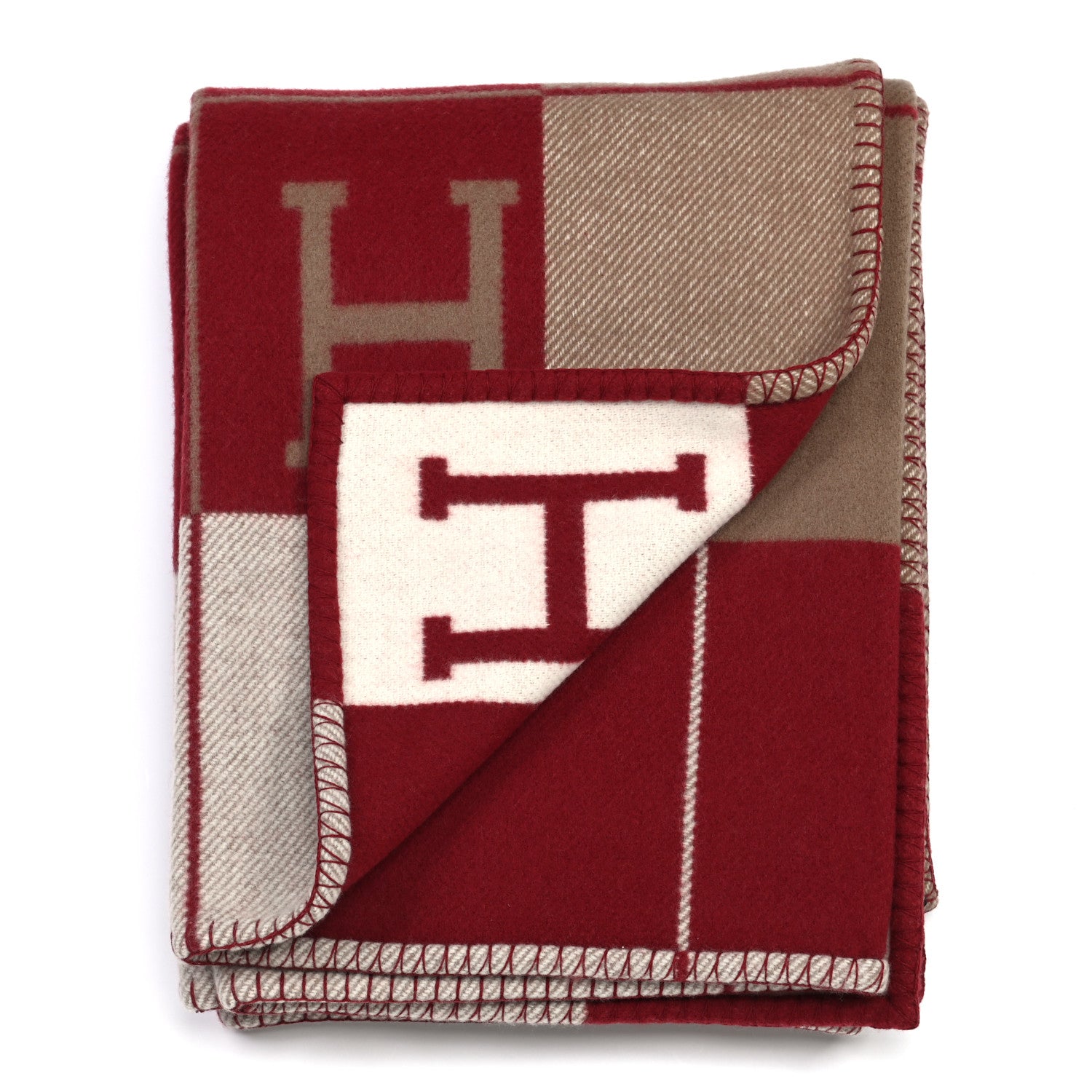 Hermes Wool Cashmere Avalon III Blanket Ecru Rouge H 2 of 3
