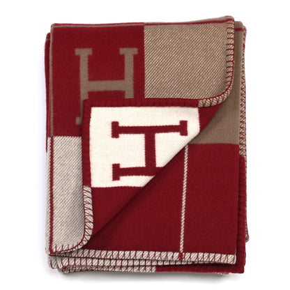 Hermes Wool Cashmere Avalon III Blanket Ecru Rouge H 2 of 3