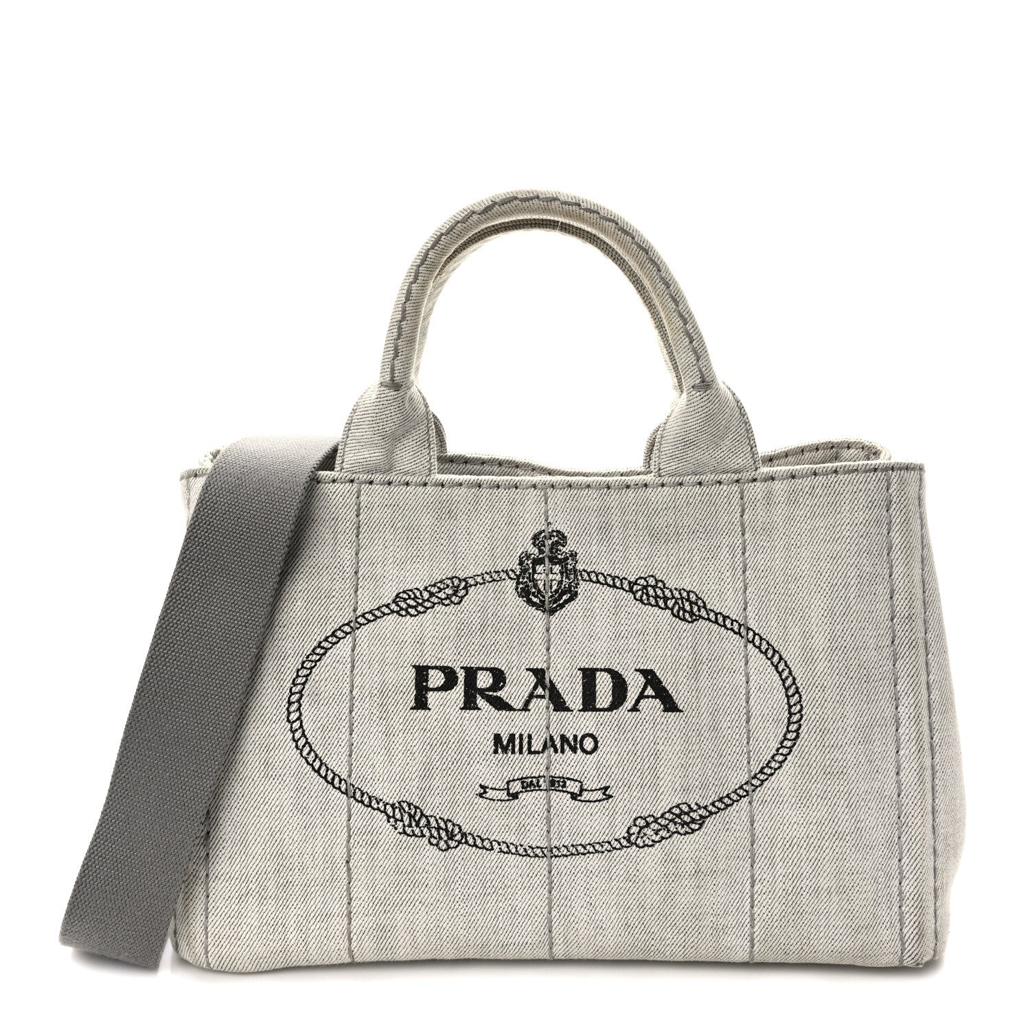 Prada Denim Small Logo Tote Bianco 1 of 12