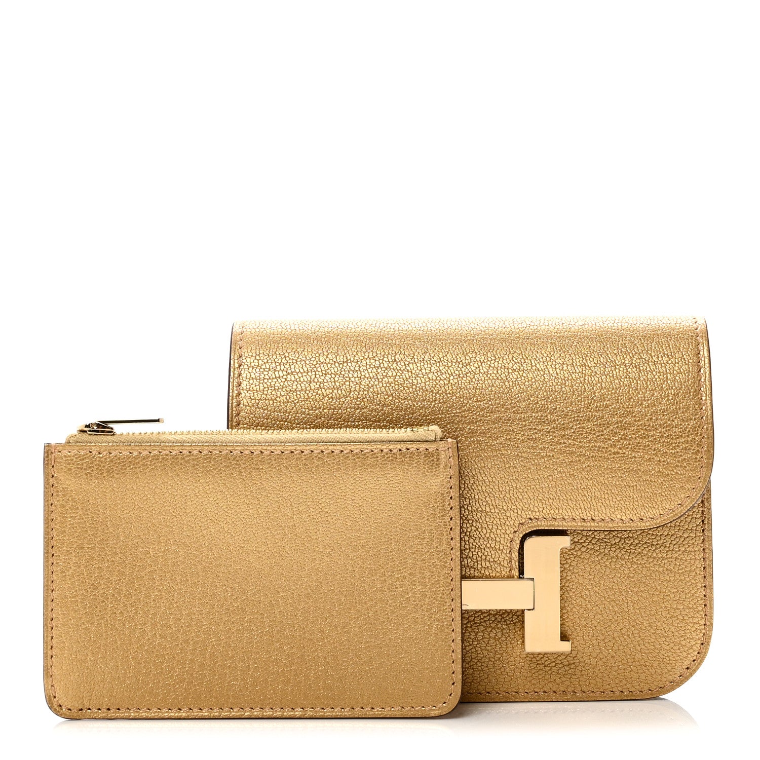 Hermes Metallic Chevre Chamkilight Constance Slim Wallet Dore