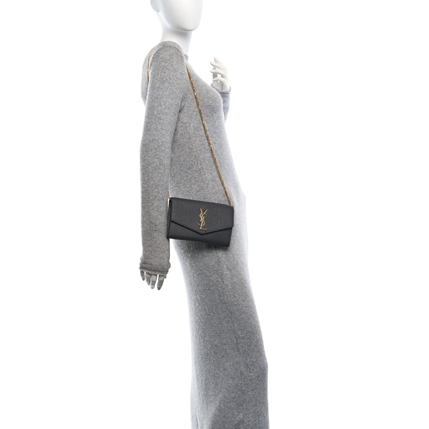 Saint Laurent Grain de Poudre Uptown Chain Wallet Storm 2 of 10