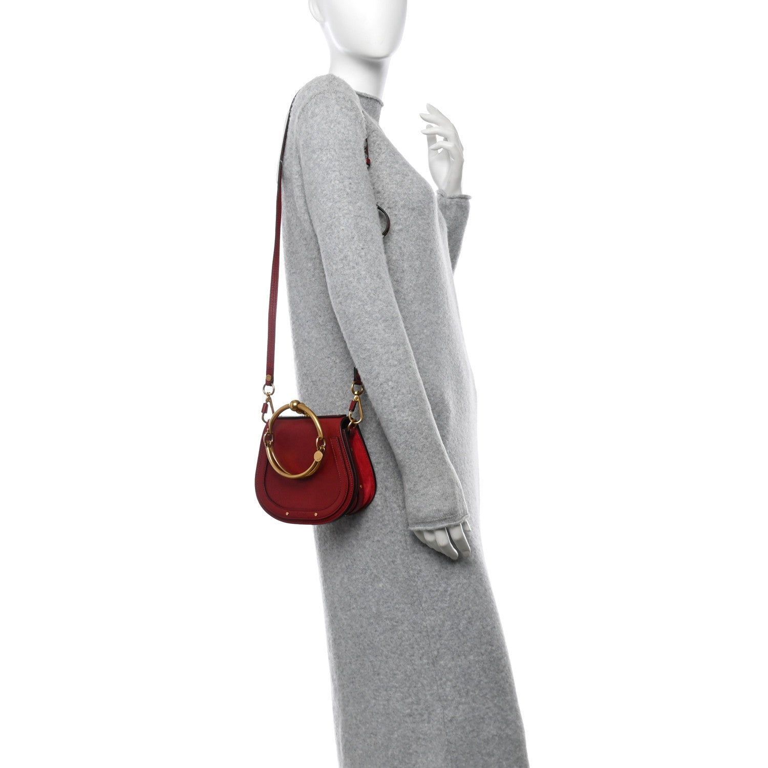 Chloe Calfskin Suede Small Nile Bracelet Bag Intense Red 2 of 12