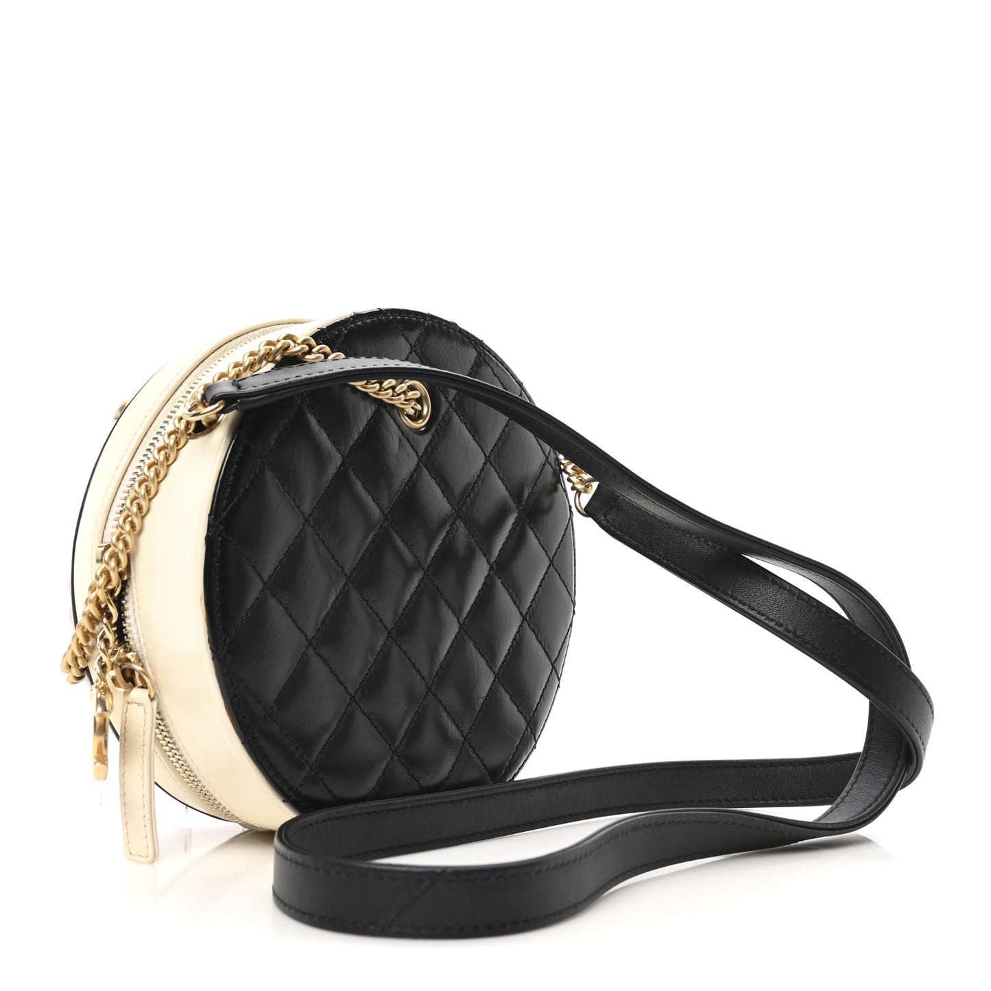 Crumpled Calfskin Cotton Small En Vogue Round Bag Black
