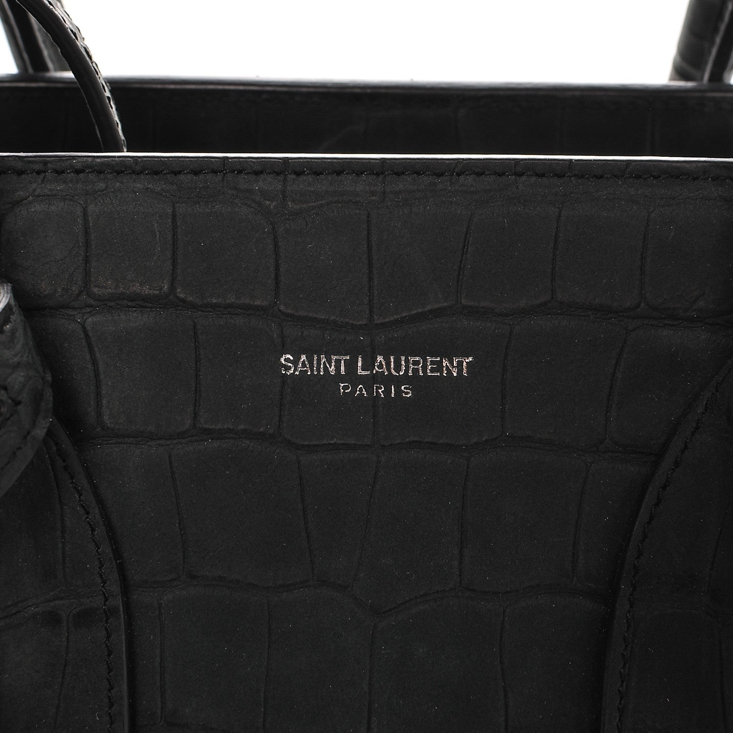 Saint Laurent Calfskin Crocodile Embossed Small Sac de Jour Dusty Black 6 of 7