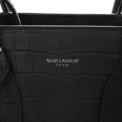 Saint Laurent Calfskin Crocodile Embossed Small Sac de Jour Dusty Black 6 of 7