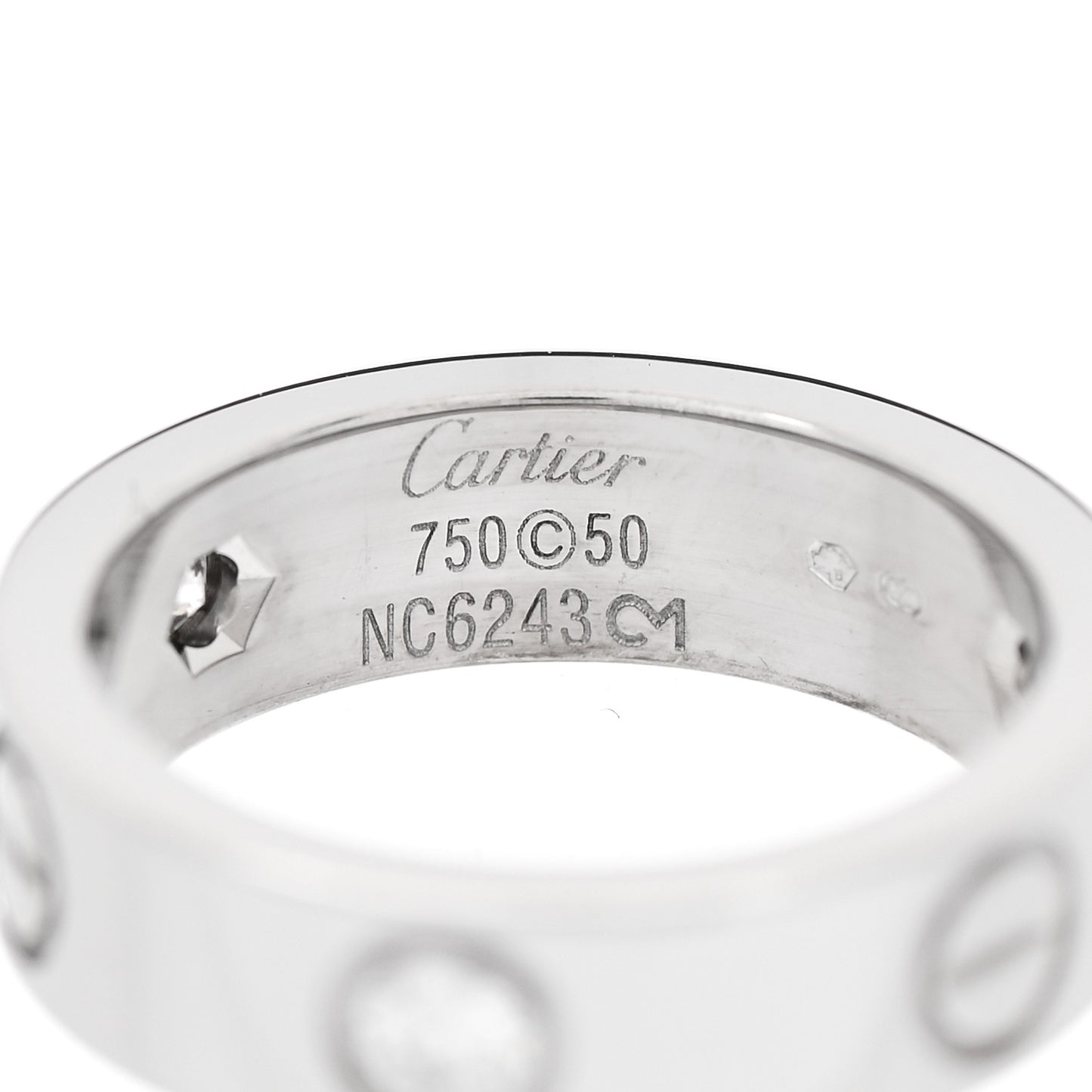 18K White Gold 3 Diamond 5.5mm LOVE Ring 50 5.25