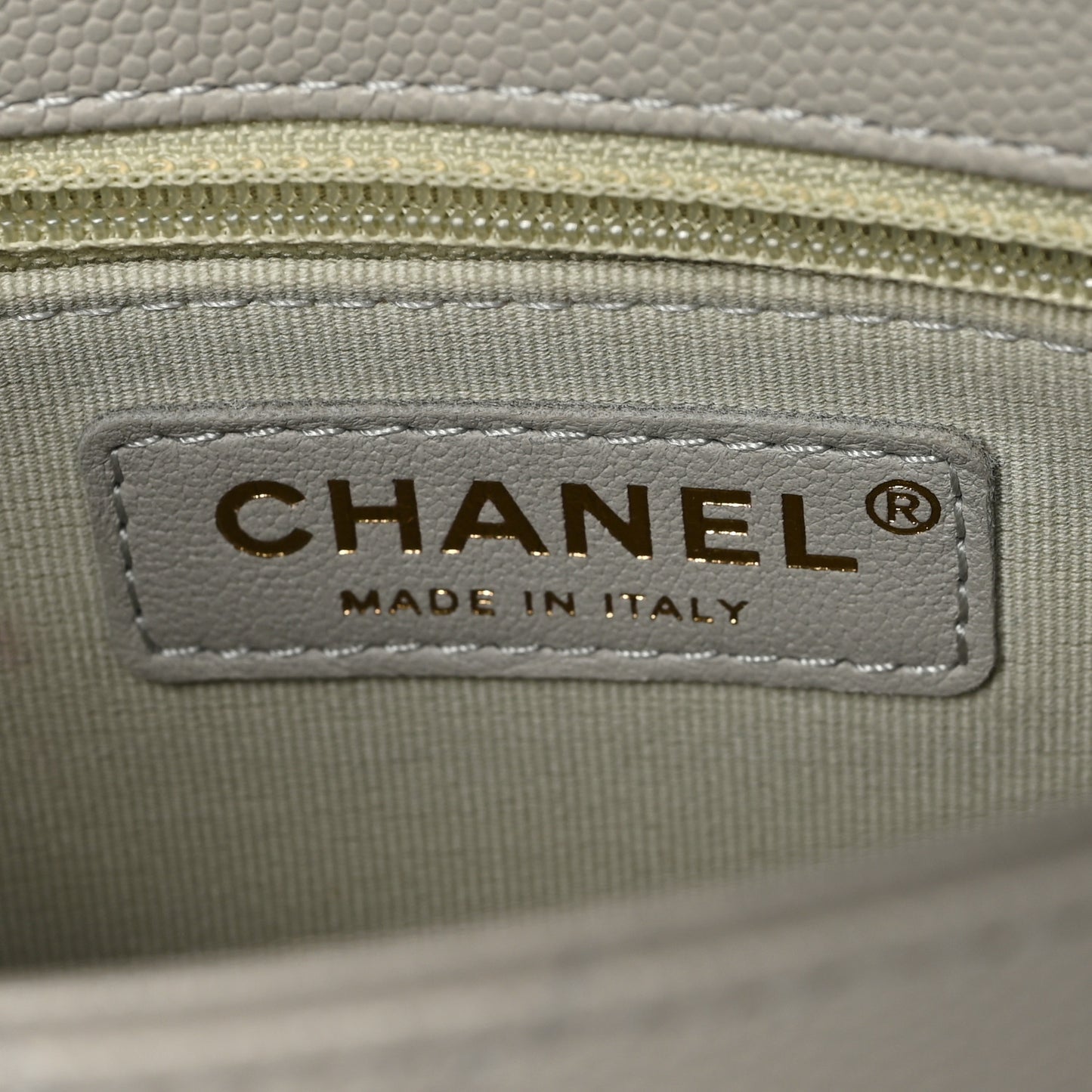 Calfskin Caviar Quilted Square Chain Flap Grey