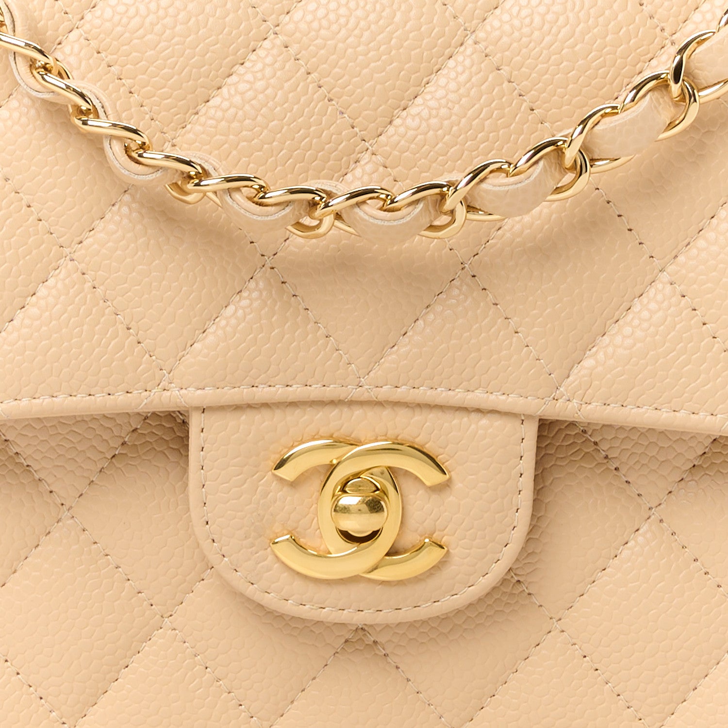Chanel Caviar Quilted Medium Double Flap Beige 9 of 12