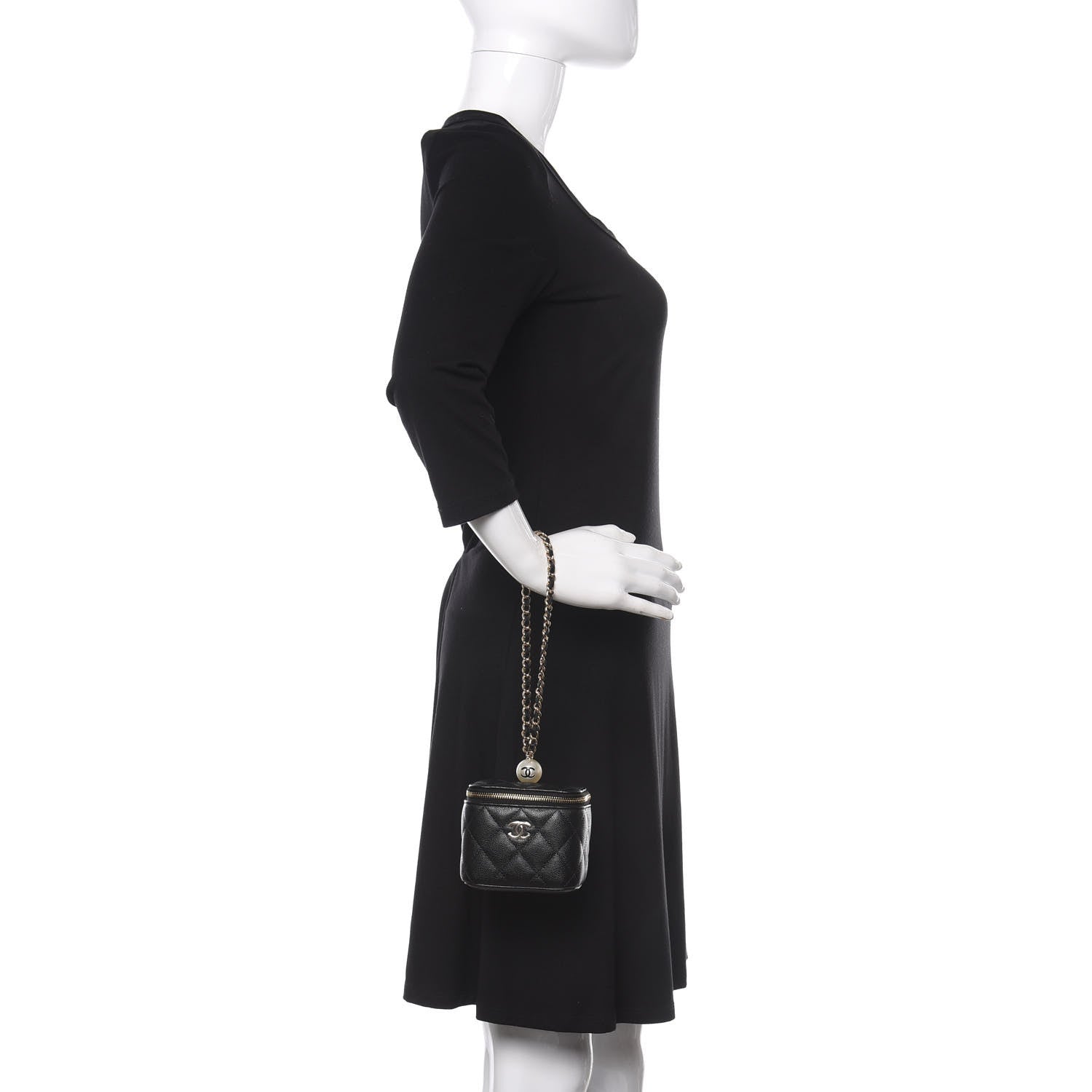 Chanel Caviar Quilted Mini Pearl On Top Vanity Case With Chain Black 3 of 18