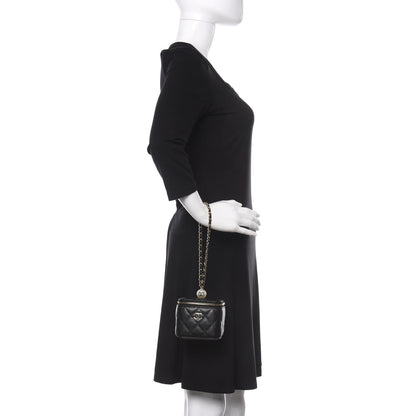 Chanel Caviar Quilted Mini Pearl On Top Vanity Case With Chain Black 3 of 18