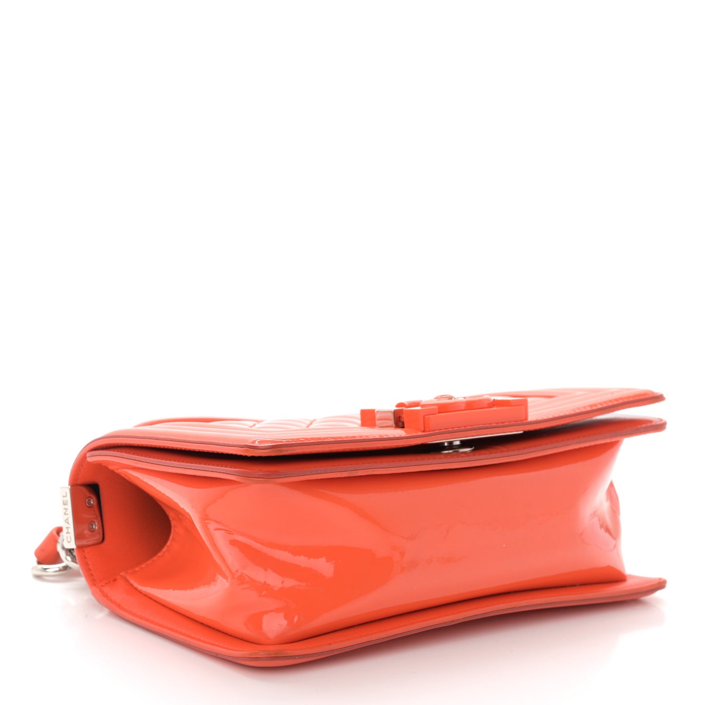 Patent Calfskin Quilted Small Plexiglass Boy Flap Orange