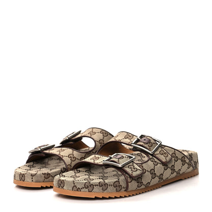 Gucci GG Monogram Lavaredo Eco Fabric Mens Slide Sandals With Straps 10 Beige Ebony Light Brown 3 of 8