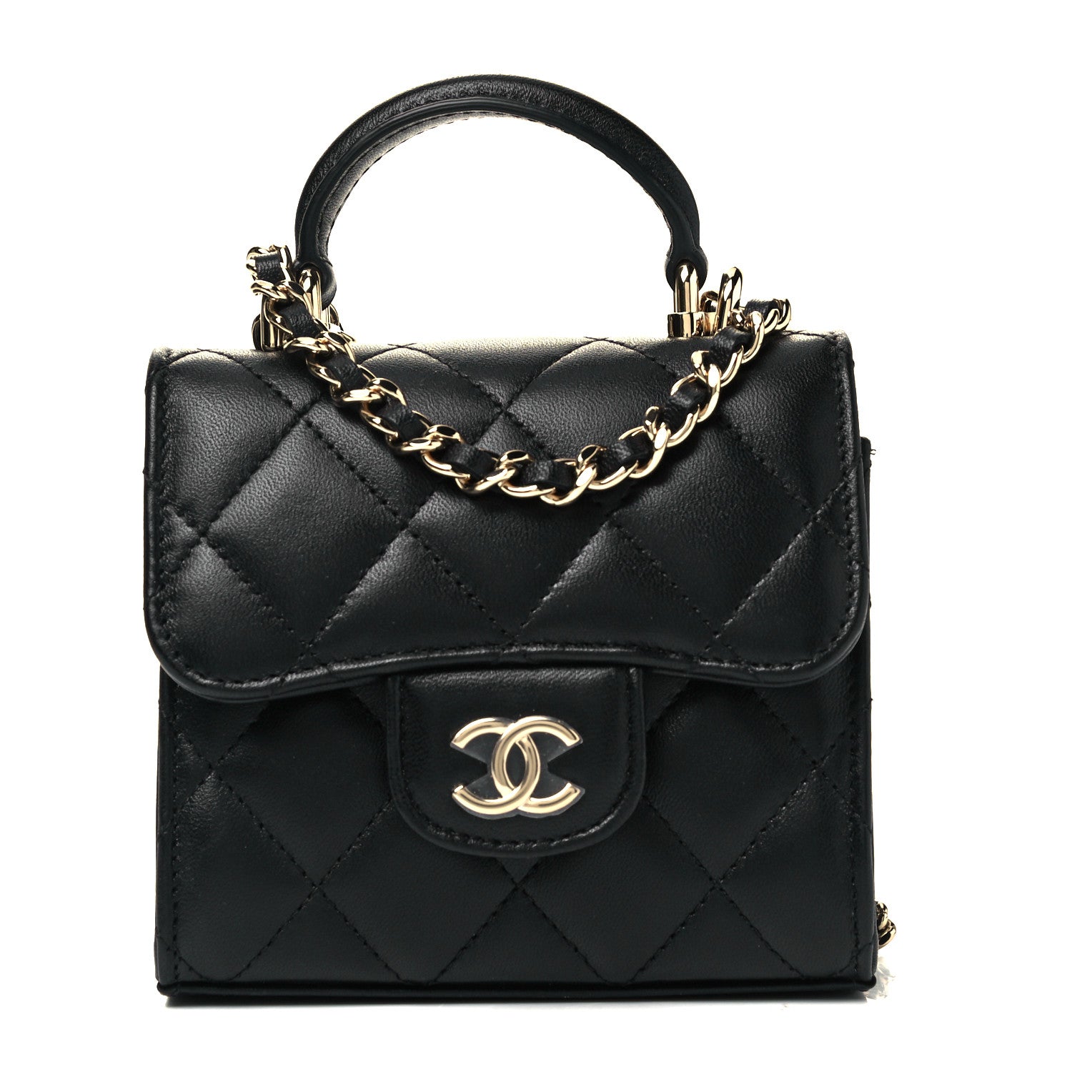 Chanel Lambskin Quilted Top Handle Flap Clutch With Chain Black 1 of 9