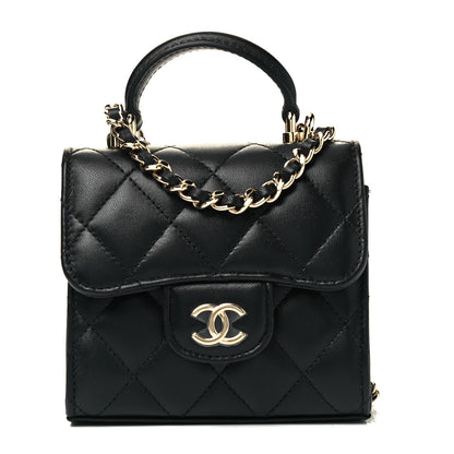 Chanel Lambskin Quilted Top Handle Flap Clutch With Chain Black 1 of 9
