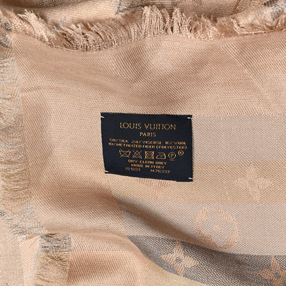Louis Vuitton Silk Lurex Wool So Shine Monogram Shawl Beige 3 of 3